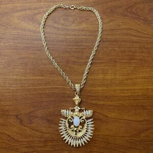 Vintage Rare Castlecliff Totem Poll Eagle Art Necklace Gold Color